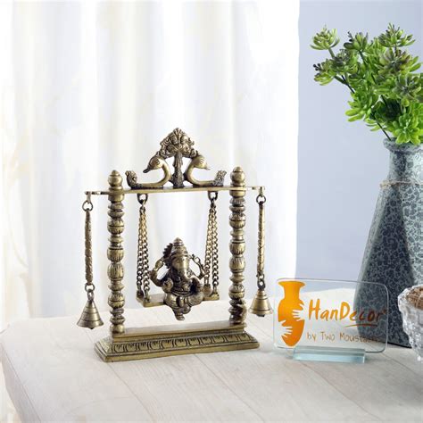 Buy Ganesha on Jhoola Swing with Bells Premium Brass Showpiece Brass ...