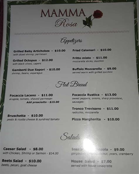 Menu at Mamma Rosa restaurant, Lindenwold