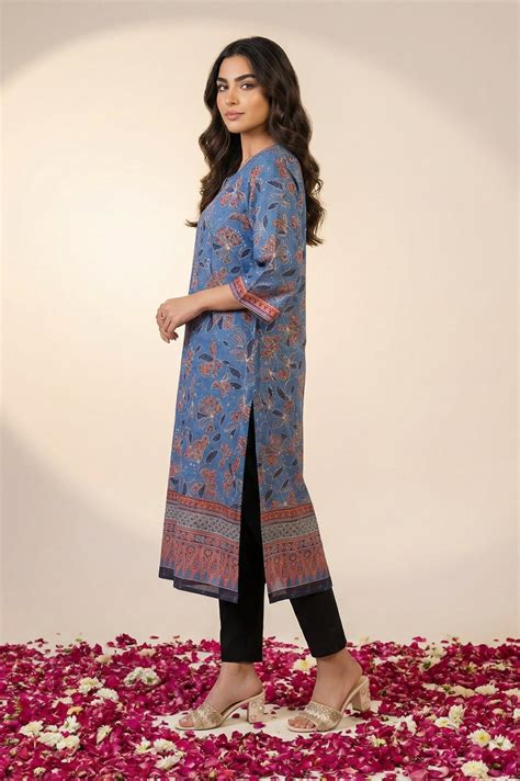 Buy Blue Floral Printed Piping Straight Kurta Online for Woman | Shop ...
