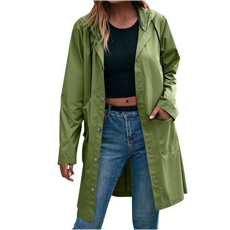nerohusy Long Packable Rain Jacket Women Waterproof Raincoat ...