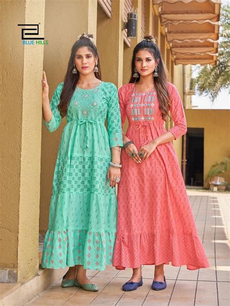 Blue Hills Sizzling Fancy Wear Long Cotton Anarkali Kurti Collection ...