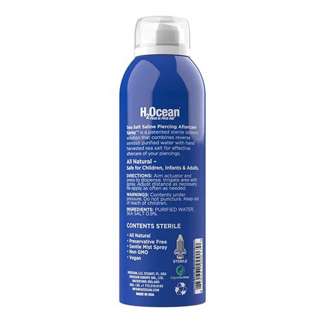 H2Ocean Sea Salt Piercing Aftercare Spray 6 oz - Vegan & Organic Solution for Ear, Nose, Naval ...