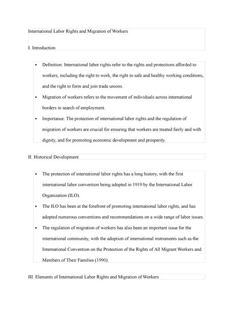 International Labor Rights and Migration of Workers - Introduction Definition: International ...