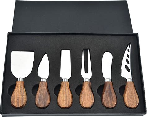 Vongem 6 Pack Cheese Knives Set with Wooden Handles, Mini Stainless ...