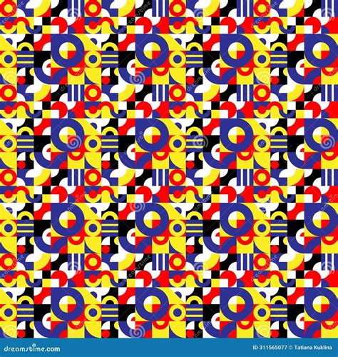Vector Seamless Pattern of Colored Abstract Geometric Shapes and Grid ...