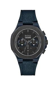 HUGO BOSS Mens Leather Analog Black Dial Watch-1514086, Band Color:Blue ...