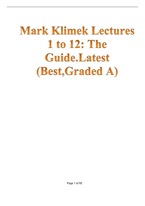 Mark Klimek Lectures 1 to 12: The Guide Latest (Best,Graded A) - Mark ...