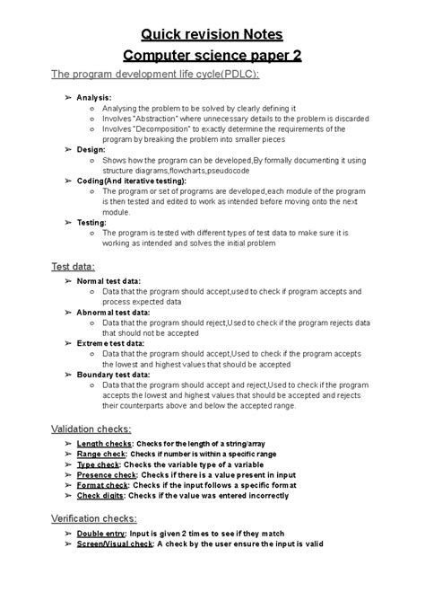 CS Paper 2 Revision Notes: Program Development Life Cycle (PDLC) - Studocu
