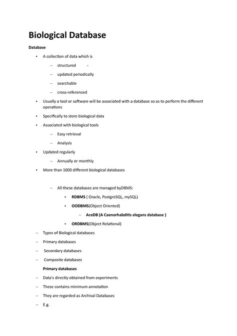 Biological Database - Biological Database Database A collection of data ...