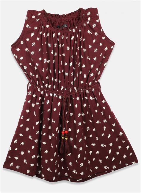 Buy Girls Maroon Printed Dress Online in India - Monte Carlo