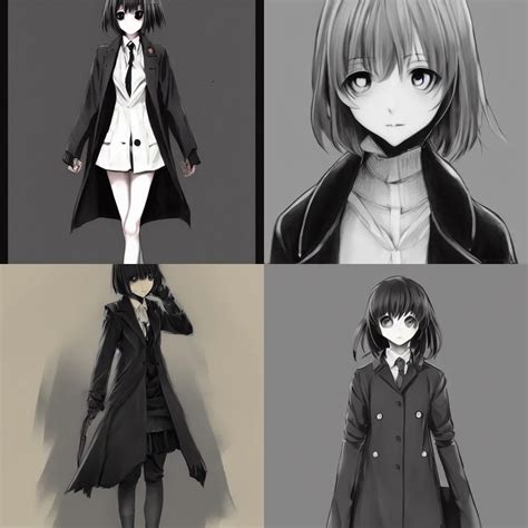 A cute anime girl wearing a stylish long coat by Range | Stable ...