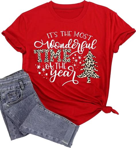 Beopjesk Womens Christmas Tree Graphic T-Shirt, Short Sleeve, Lightweight, Soft, Red XXL ...
