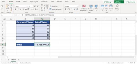 Image result for Root Mean Square Error Excel