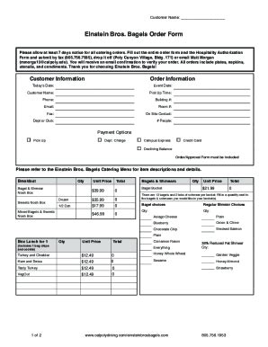 Fillable Online Einstein Bros Bagels Catering Order Form Fax Email ...