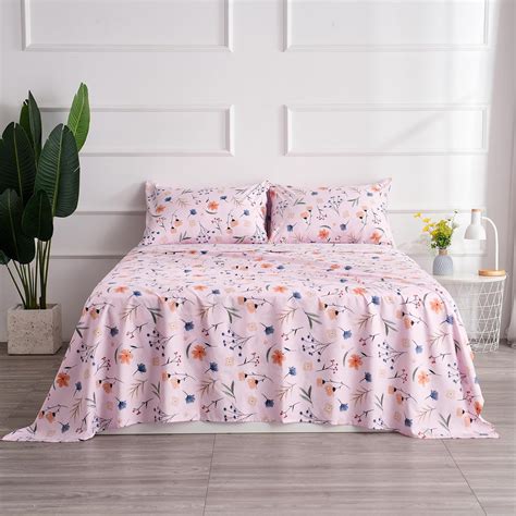 Amazon.com: Pink Queen Sheets Set Flower Bed Sheets 4 Piece - Pink ...