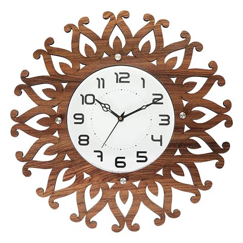 Buy Kuber Industries Wooden Rangoli Shaped Wall Clock | Antique Look ...