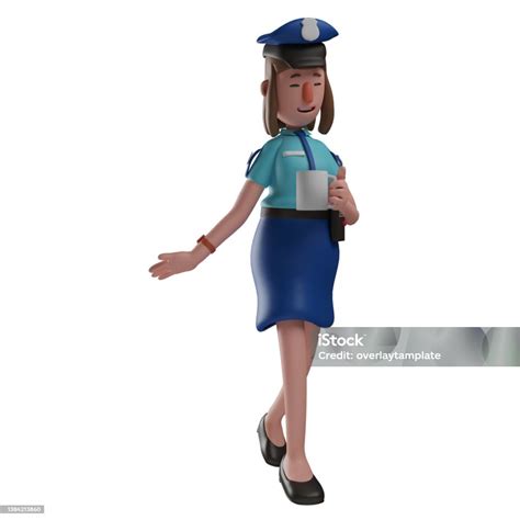 Adorable 3d Police Woman Cartoon Illustration With Sweet Poses Stock ...