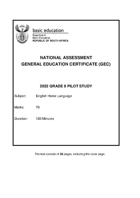 Grade 9 English HL GEC Test - Pilot Study Practice Exam Insights - Studocu