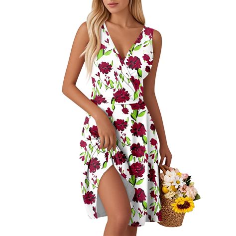WULMLEO Summer Wrap Dresses for Women 2025 V Neck Knee Length ...