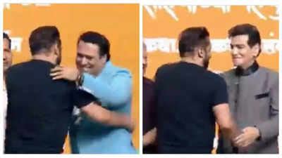 Salman Khan shares a warm hug with Govinda and Jeetendra as he attends ...