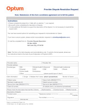 Provider Dispute Resolution Request - Blank Fillable Template | Fill ...
