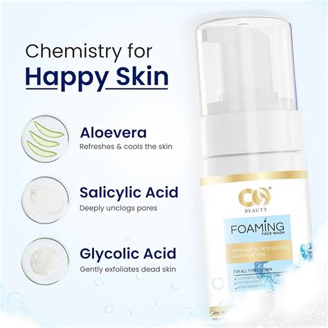 CO Beauty Foaming Face Wash with Salicylic Acid, Glycolic Acid & Aloe ...
