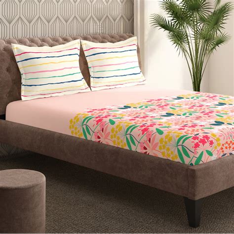 Buy PORTICO Magnum Peach Printed Cotton Super King Size Bedsheet Set ...