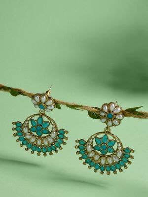 Buy Fida Ethnic Traditional Bridal Gold Plated Green Stoned Chandbali ...