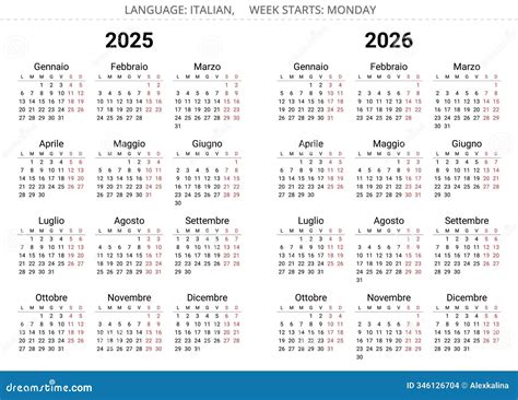 2025 and 2026 Italian Calendars (calendario Italiano). Simple Editable ...