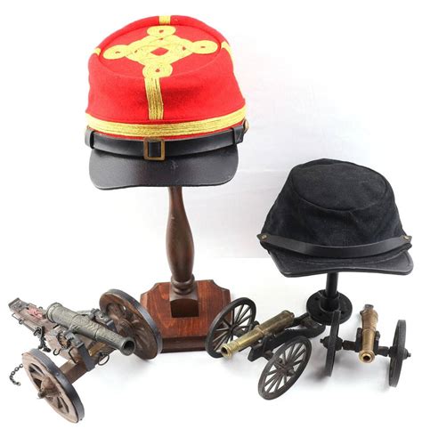 5 Us Civil War Confederate Hats & Brass Cannons Auction