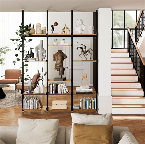 Aluminaire Wood Inspired Floor to Ceiling Shelving Room Divider ...