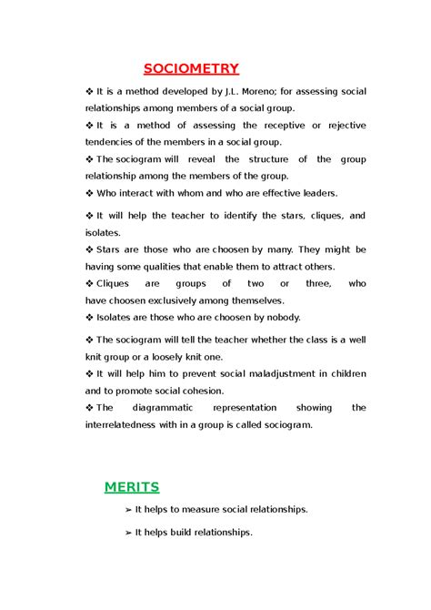 Sociometry - SOCIOMETRY It is a method developed by J. Moreno; for ...