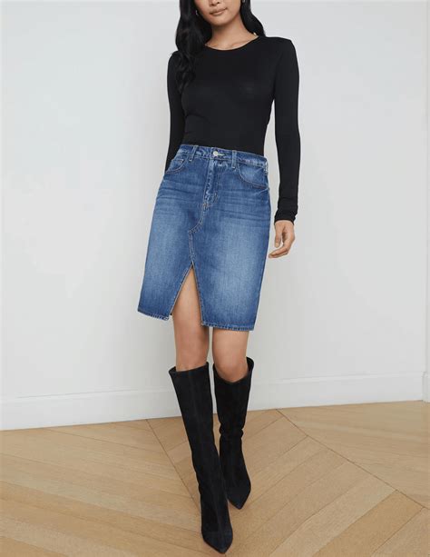 L'Agence Tylee Knee Length Denim Skirt | Denim skirts knee length ...
