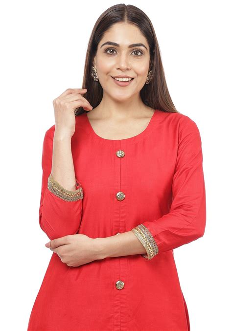 Red Button Down Kurti – anokherang
