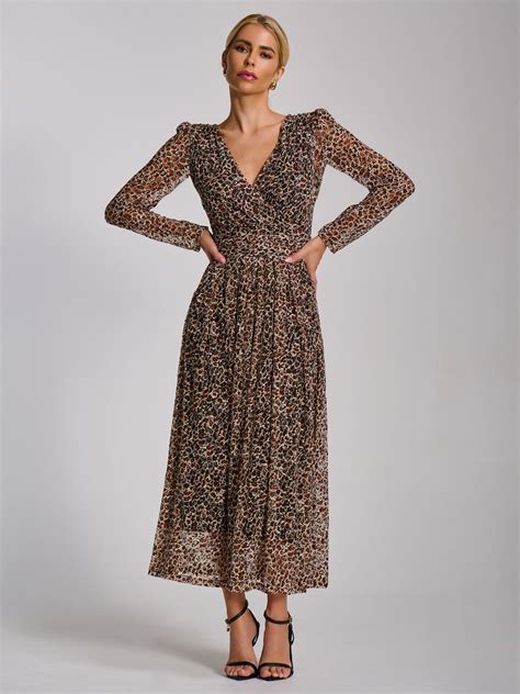Jolie Moi Animal Print Pleated Lace Maxi Dress, Neutral Animal