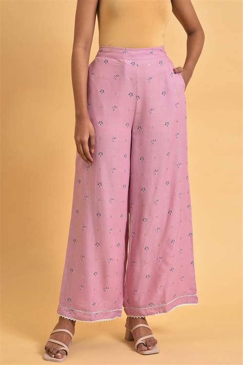 Buy Light Purple Floral Printed Parallel Pants @ 1999 | W for woman ...