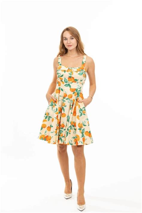 Eva Rose Orange Fruit Print Pinup Fit & Flare Dress With Pockets - Etsy ...