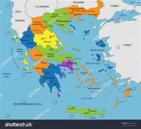 Colorful Greece political map with clearly labeled, separated layers. Vector illustration. | EZ ...