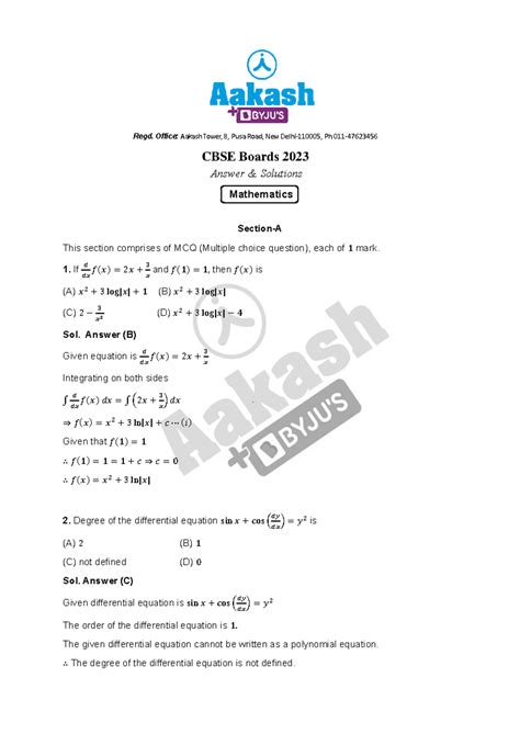 Cbse class 12 march 20 maths question paper solutions 2023 - Regd ...