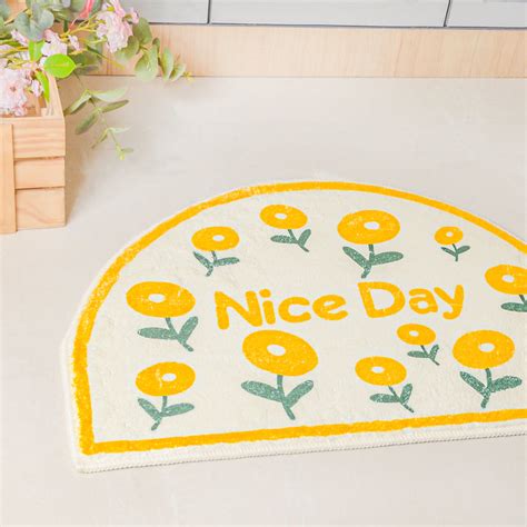Yellow Flowers Semicircle Rug Online - Premium Door Mat | Nestasia