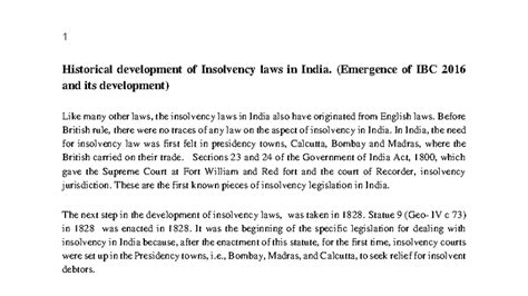 IBC 2016: Evolution of Insolvency Laws in India - Studocu
