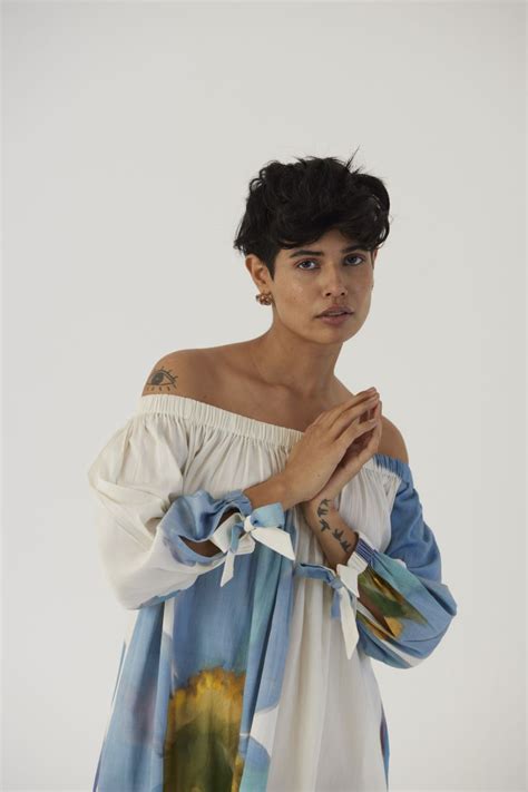 Buy - Blue poppies off-shoulder short dress | Elan Store