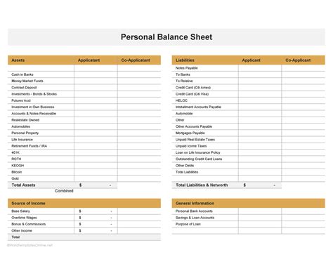 Personal Balance Sheet Templates for Excel