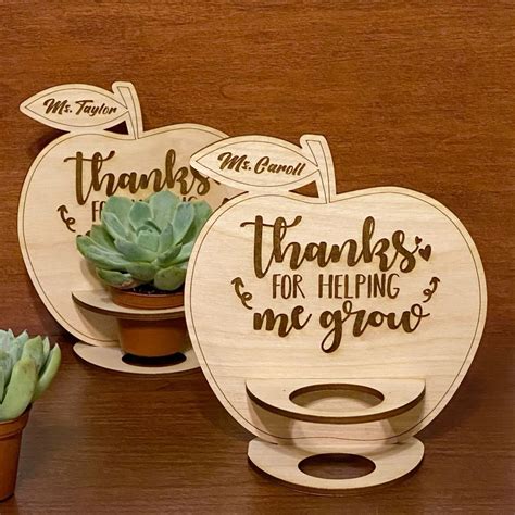 Wooden laser cut teacher appreciation succulent plant holder gift ...
