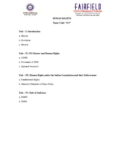 Human Rights Overview: Study Notes for Paper Code 311 - Studocu