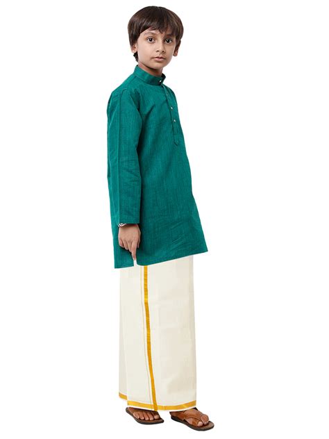 Little Stars Boys Fantastic Kurta & Cream Dhoti Set Green FS5