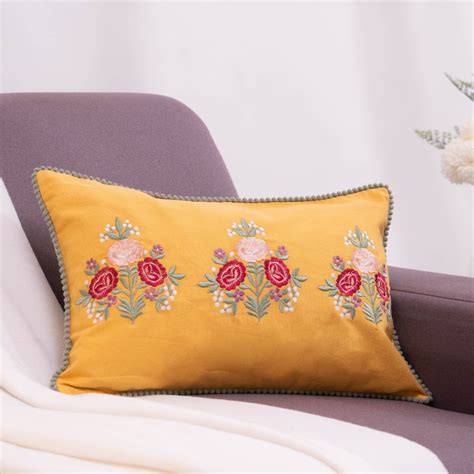Embroidered Decorative Cushion Cover, Golden Bloom Garden – haus & kinder