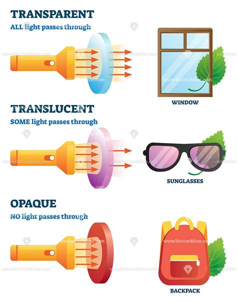 Transparent, translucent or opaque properties explanation vector illust ...