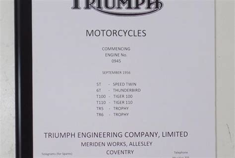 Triumph 5T, 6T, T100, T110, TR5, TR6 1957 Parts Book Copy | BRITISH ...