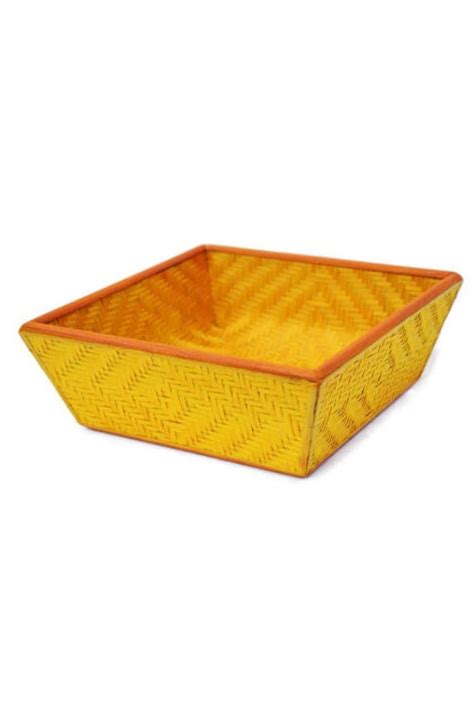 Kadam Haat Handmade Bamboo Fruit Basket – Medium (Yellow) – Okhaistore